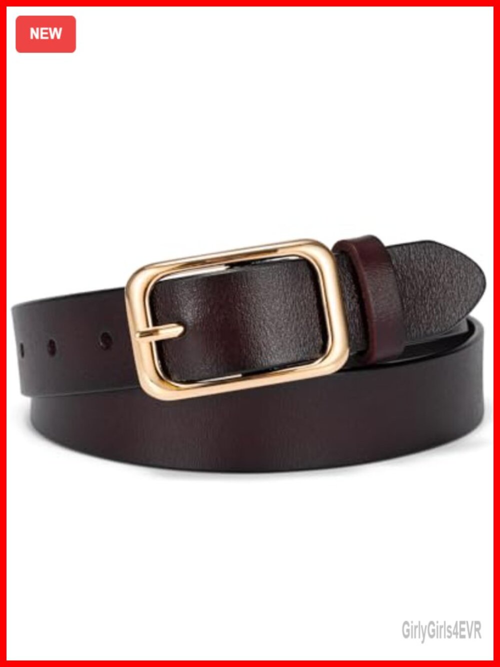 Genuine Leather Women's Belt with Gold Buckle for Jeans Pants